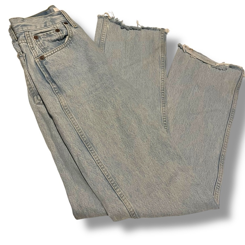 Re/ Done 90s High Rise Loose Jeans Womens 24 Light Wash Raw Hem Button Fly